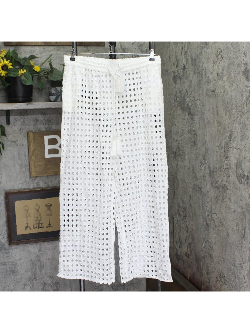 Dotti Womens Cotton Openwork Dot Drawstring-Waist Pants 85289 White XL
